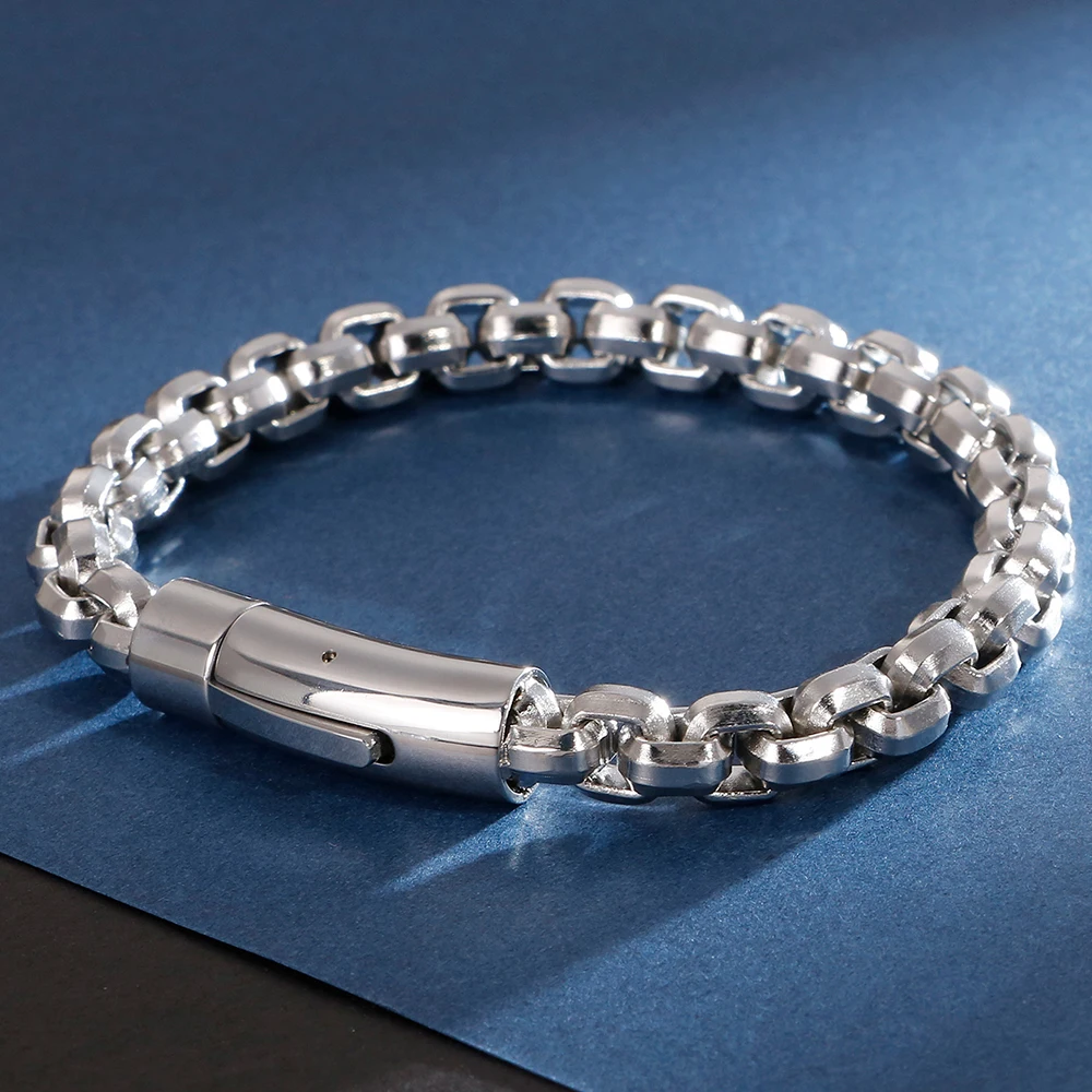 Винтажный черный мужской браслет из нержавеющей стали шириной 8 мм мужские