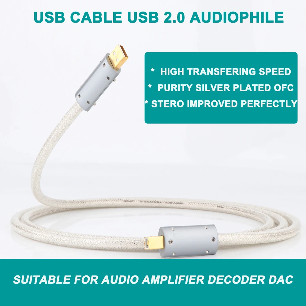 

Preffair High Quality OFC with Silver Plated USB Cable USB 2.0 Audio Cable Audiophile DAC Decoder Printer Computer Data Line