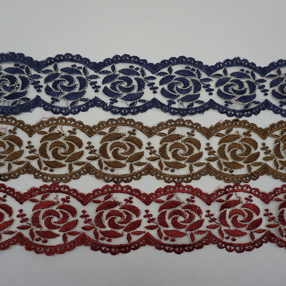 Сетчатая вышитая Роза кружевная отделка для костюмов платья аппликация домашний