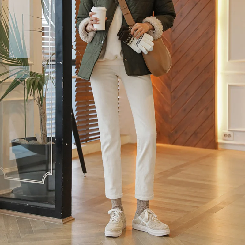 

Beige Straight Jeans For Women 2021 Spring And Autumn High Waist Loose And Slimming Stretch Small Cigarette Pants Fashion Rac