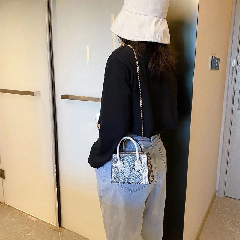 

Fashion Snakeskin Ladies One-Shoulder Handbag Handbag PU Mini Chain Messenger Bag ular Female Daily Bag