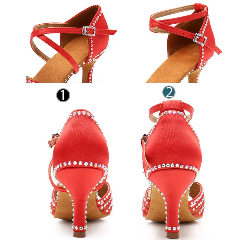 

Women Latin Dance Shoes glitter Rhinestone Women's Ballroom Dancing Shoes Party Salsa Flash High Heel 5/7cm Satin Shining Sandal