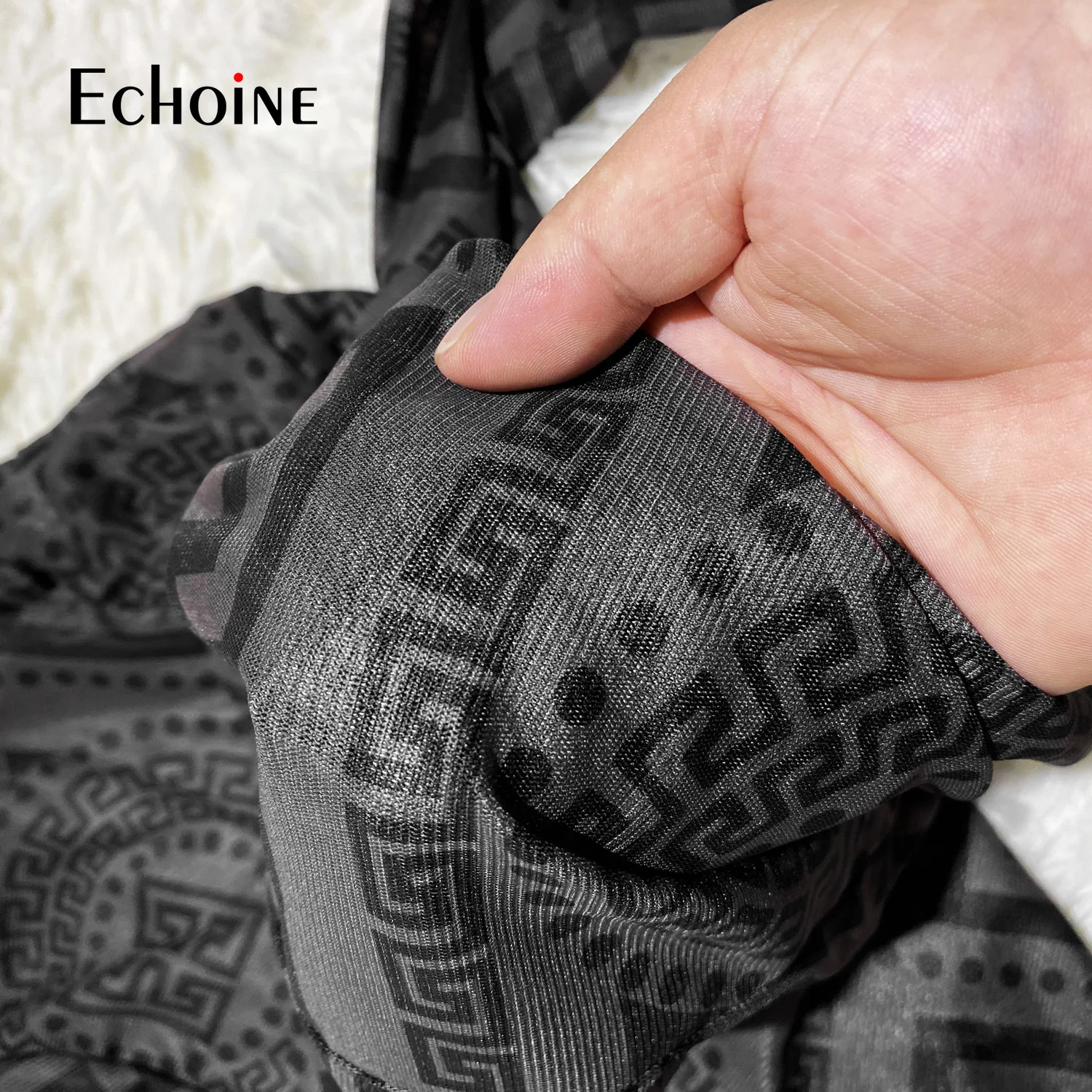 

Echoine 2021 spring Sexy Transparent mesh print club party bodysuit rompers long Sleeve Women High Waist Skinny Pencil Jumpsuits