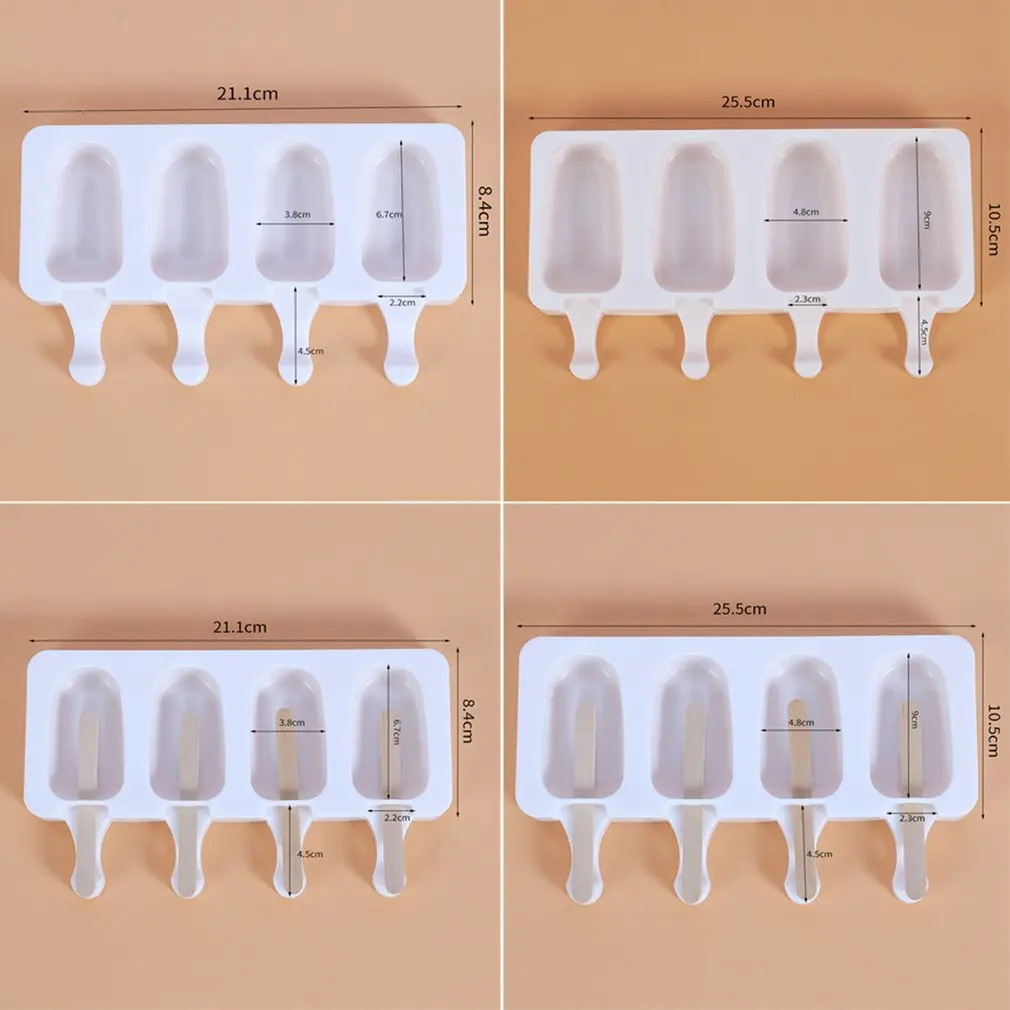 

Ice Cream Mold 4-hole Small Pudding Mold Environmentally Friendly And Non-Toxic Silicone Ice Cream Mold With 50 Sticks