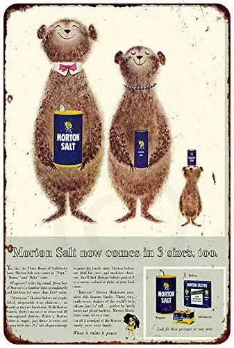 

Metal Signs Vintage Tin Sign 8 x 12 Retro Wall Decor 1955 Morton Salt Mama, Papa, Baby Bear for Gym Pub Bar Cafe Basement