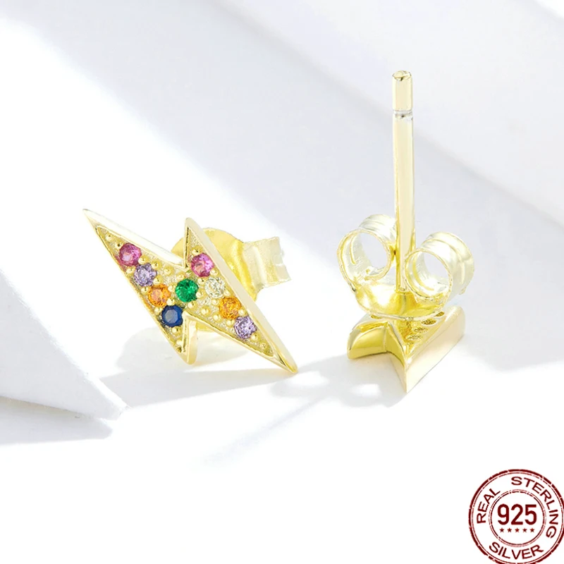 

pendientes de tuerca con Flash para mujer, de Plata de Ley 925 auténtica, Color dorado y plateado, joyería, aretes pequeños para