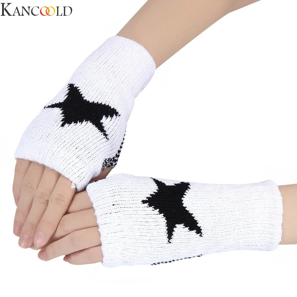 KANCOOLD мужские и женские зимние теплые вязаные варежки со звездами перчатки без