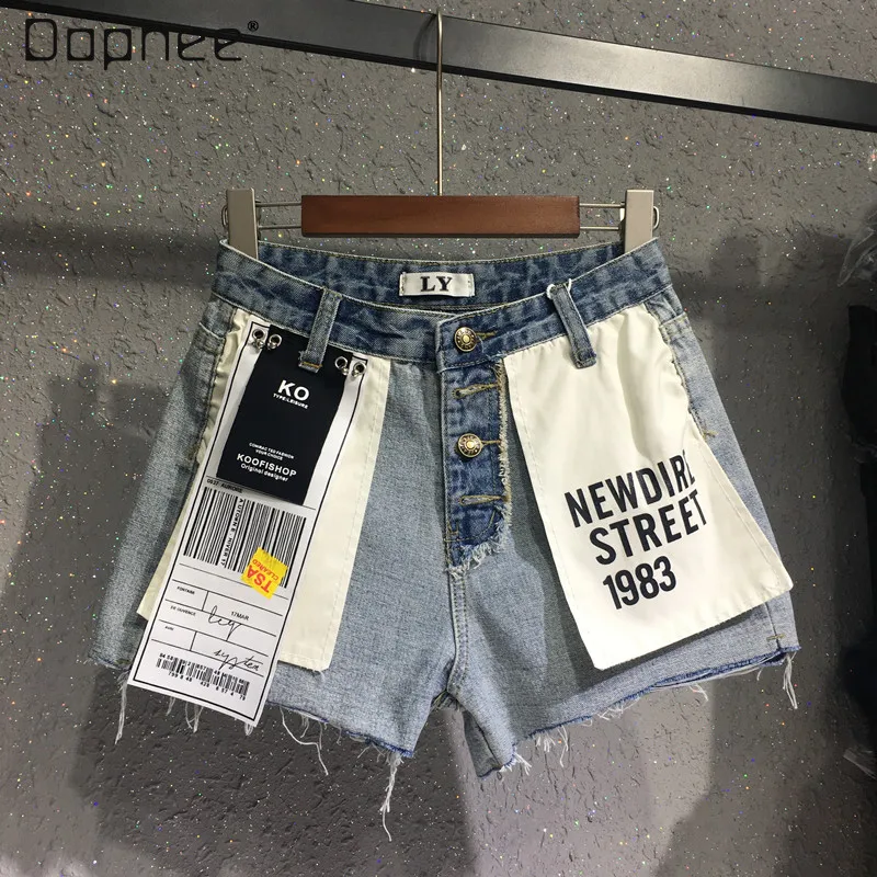 

Wear Pants High Hot European Color New Women's Contrast Style Stitching Shorts Waist Korean Reverse Summer Denim Korean Style S