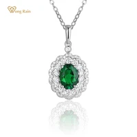 wong rain 925 sterling silver emerald created moissanite gemstone oval cut pendant necklace engagement fine jewelry wholesale