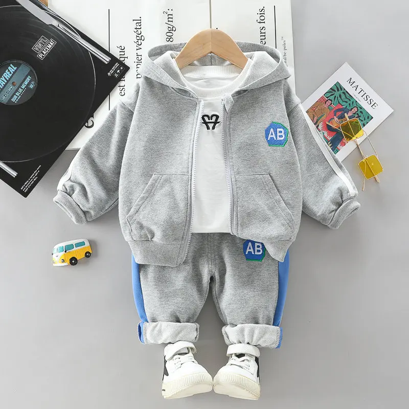

Весенняя детская повседневная одежда, однотонная куртка для маленьких мальчиков и девочек, верхняя одежда, футболка и брюки, 3 шт./компл., детский спортивный костюм для младенцев