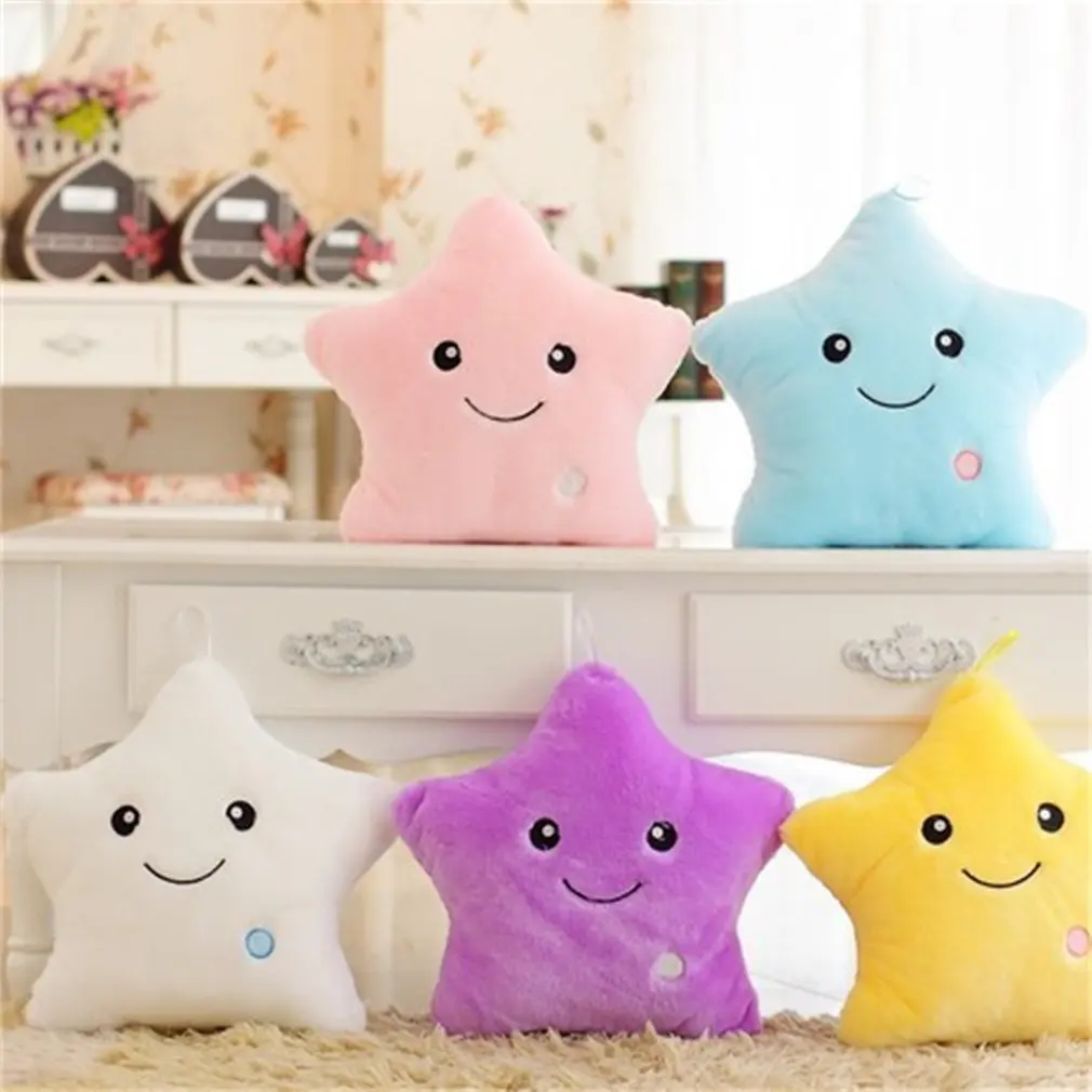 

34CM Creative Toy Luminous Pillow Soft Stuffed Plush Glowing Colorful Stars Cushion Led Light Toys Gift For Kids Children Girls