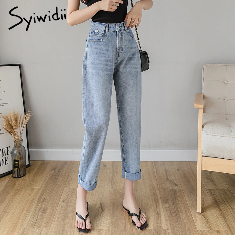 Syiwidii джинсы новые для женщин большие размеры с высокой талией уличный стиль