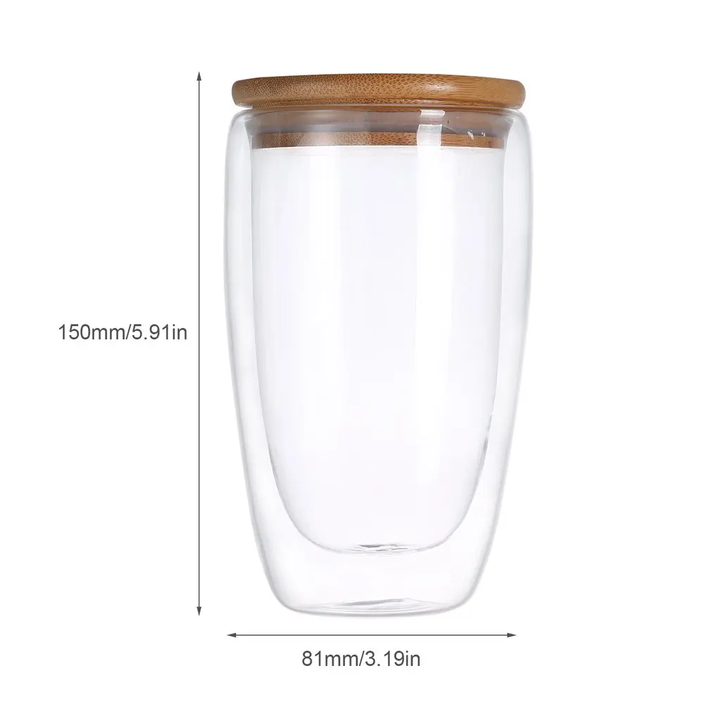 

250ml/350ml/450ml Double Layer Wall Clear Glass Tea Cups + Bamboo Lid Set Anti-scalding Glass Coffee Tea Milk Insulation Mugs