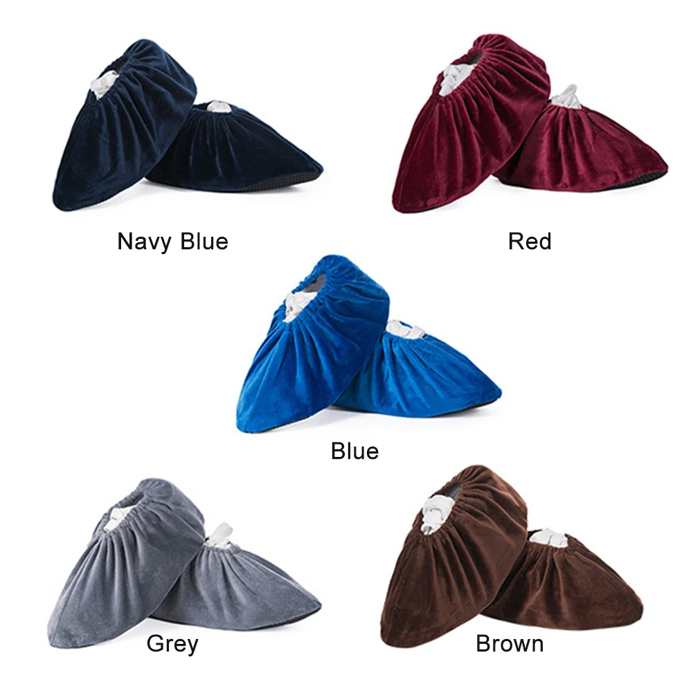 

5pairs Wear Resistant Soft Washable Protective Solid Thickened Elastic Velvet Reusable Shoe Cover Non Slip Office Laboratory