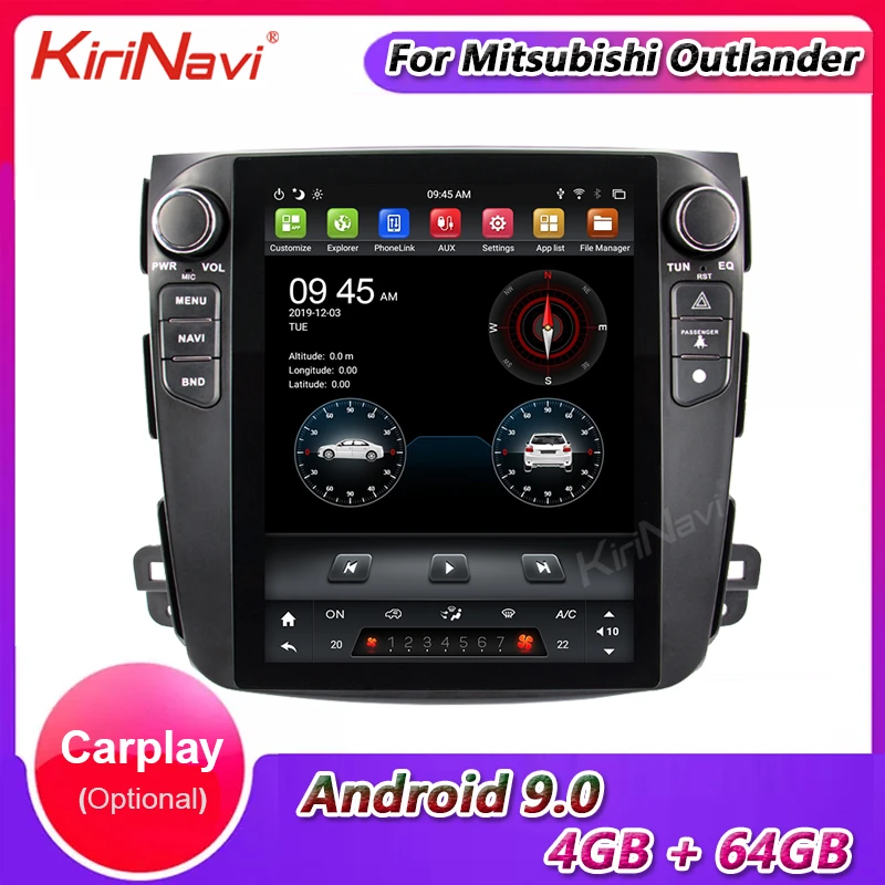 Автомагнитола KiriNavi в стиле Tesla 10 4 дюйма Android 9 0 для Mitsubishi Outlander Dvd плеер GPS навигация