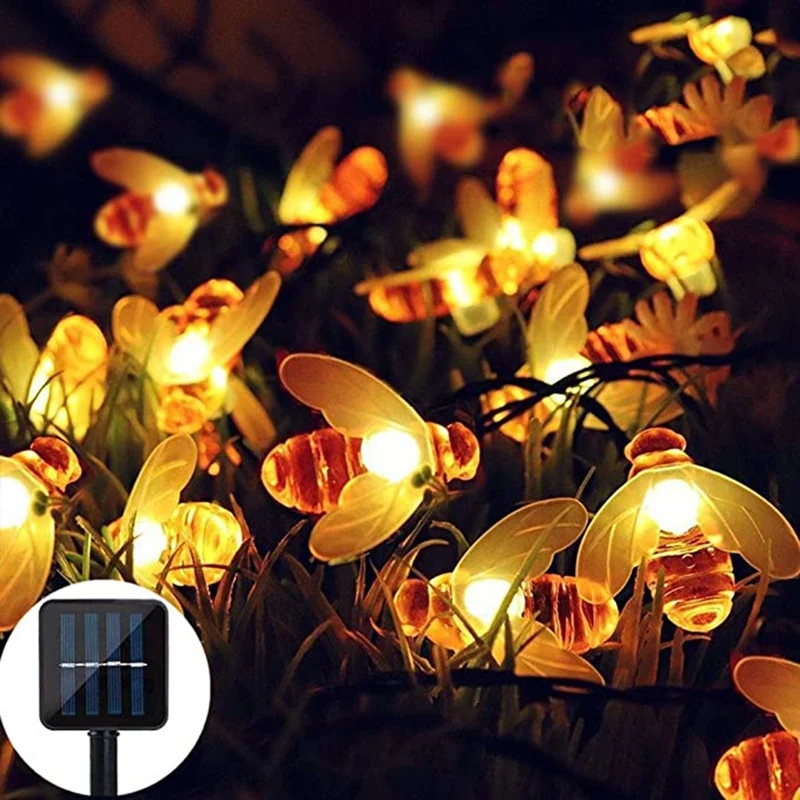 

Hot XD-Solar String Light 100Pcs LED Solar Bee Light Outdoor Courtyard Garden Gate Courtyard Waterproof Light Warm White