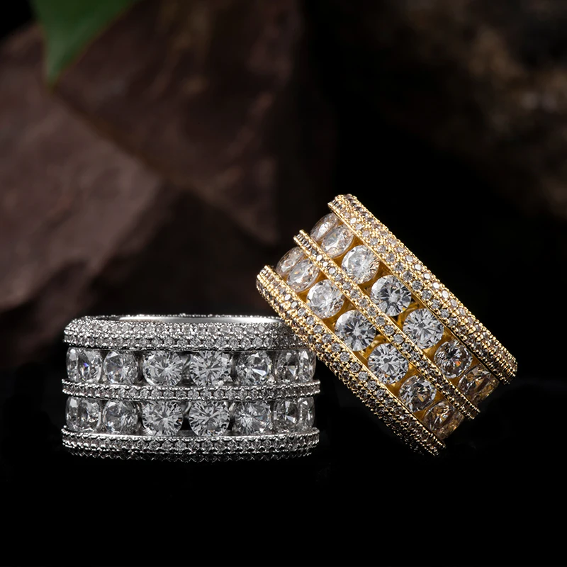 Высокое качество широкое кольцо Bling CZ Кристалл унисекс панк хип хоп кольца для