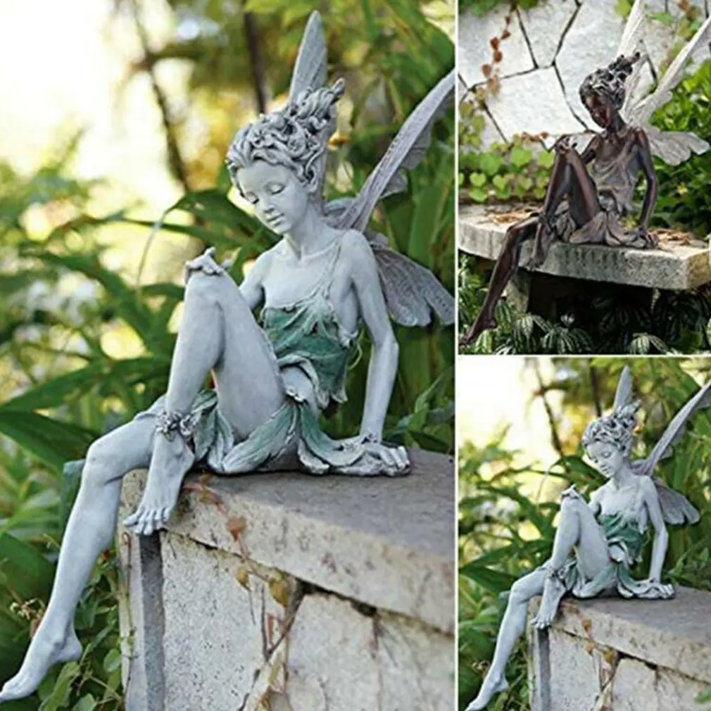 

Garden Statue Decor Flower Fairy Statue Figurines With Wings Outdoor Garden Ornament Resin Craft Landscaping Yard Decoration