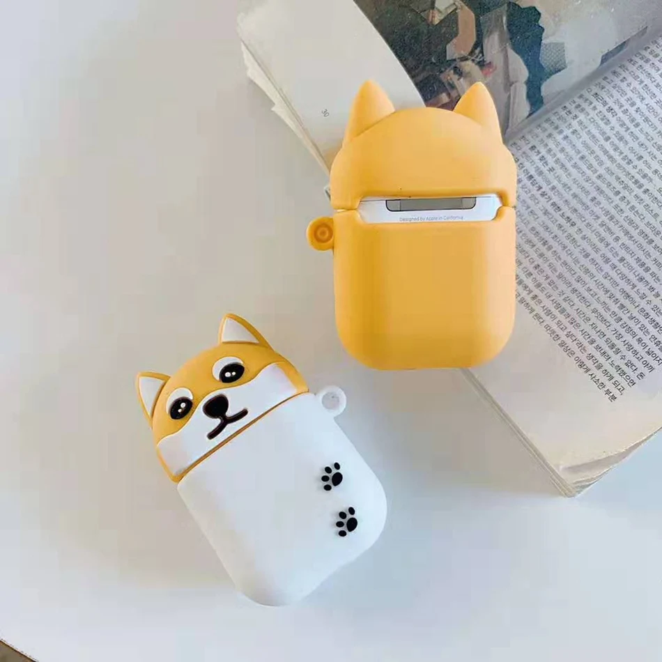 Для AirPods чехол 3D милый забавный мультяшный черный белый Хаски желтый Сиба чехол для Airpods 2/i10/i11 TWS Защитная крышка