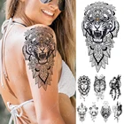 Водостойкая Временная тату-наклейка с тигром, львом, волком, цветами, вспышками, татуировками, пандой, боди-артом, фальшивыми рукавами, для мужчин и женщин
