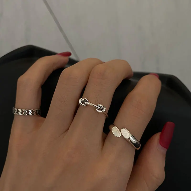 

Hot Sale Women's Ring Silver Color Chain Knotted One Word Cross Glossy Ring Female Index Finger Tail Ring Jewelry