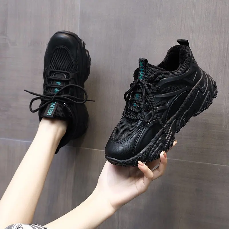 

Hot 2021 Women Vulcanized Shoes Fashion Plus Velvet Inner Increase Sports Shoes Non-slip Wear-resistant Mesh Shoes Women
