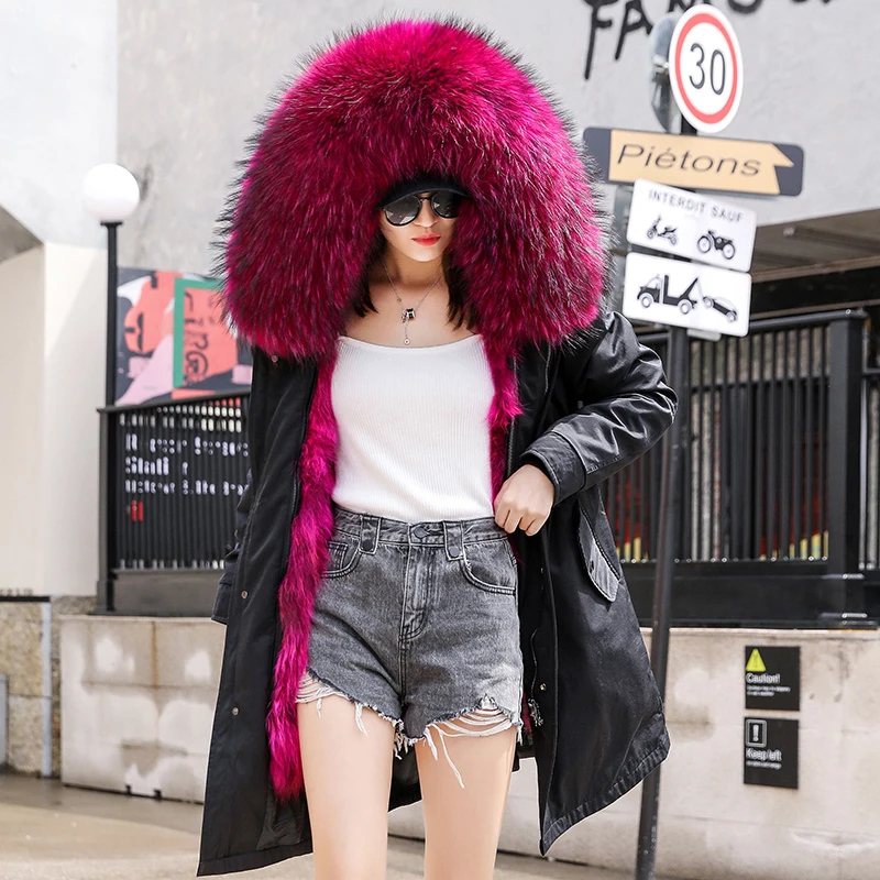 2022 New Fall Women's Real Fox Fur Jacket Casual Outer Jacket Pocket Zipper Long Sleeve Women's Trench Coat Loose Hooded Jacket