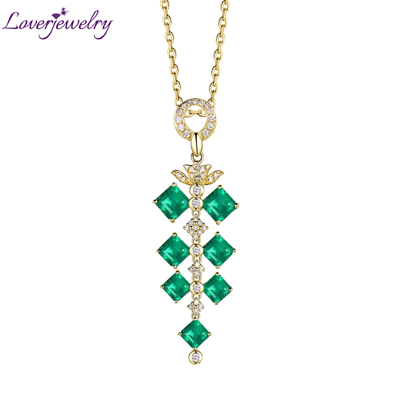 

LOVERJEWELRY Stylish Natural Emerald Women Pendants Necklace 18K Yellow Gold Diamonds 4.4ct Emerald Leaf Charms for Lady Party