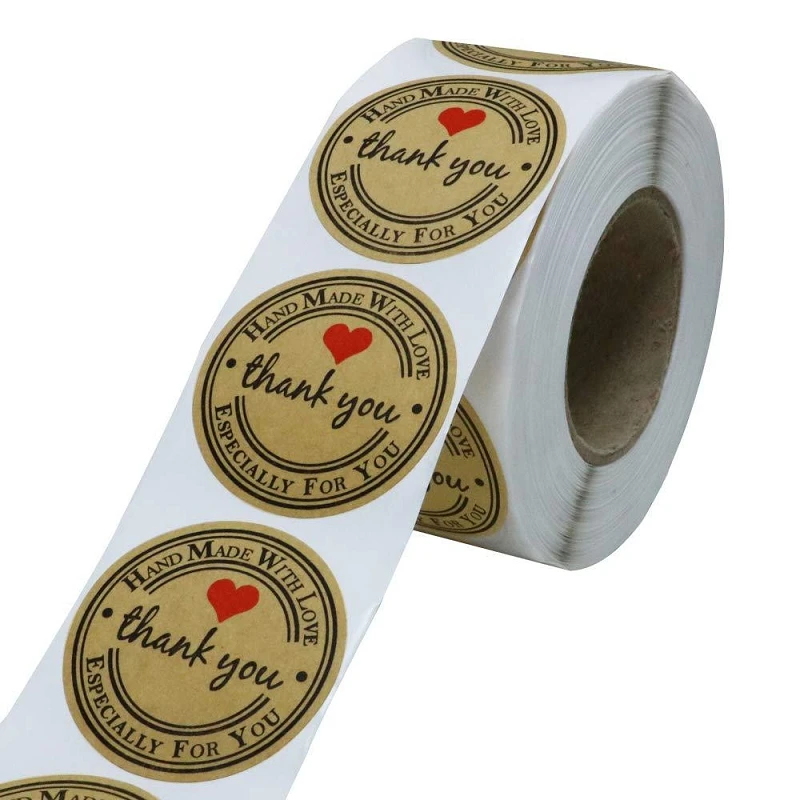 Крафт бумага Спасибо Этикетки для печати ручная работа с любовью красным сердцем