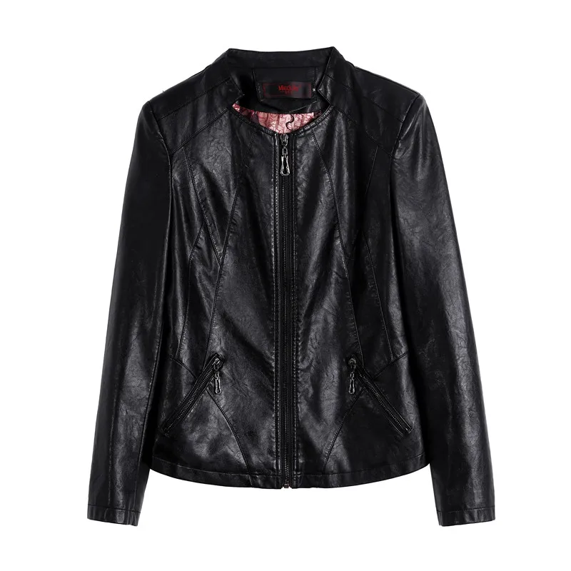 Куртка женская из искусственной кожи приталенная мотоциклетная куртка мягкой ПУ