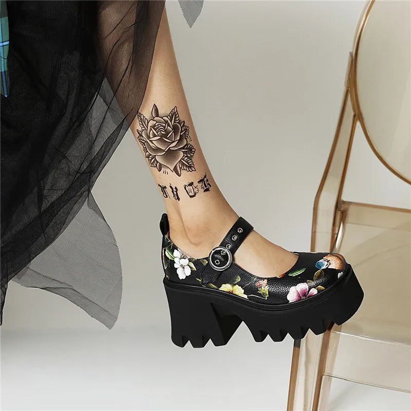 

YMECHIC Harajuku JK Platform Printed Floral Chunky Creepers Oxfords Pumps Punk Retro Gothic Rock Shoes Plus Size 43 2022 Black