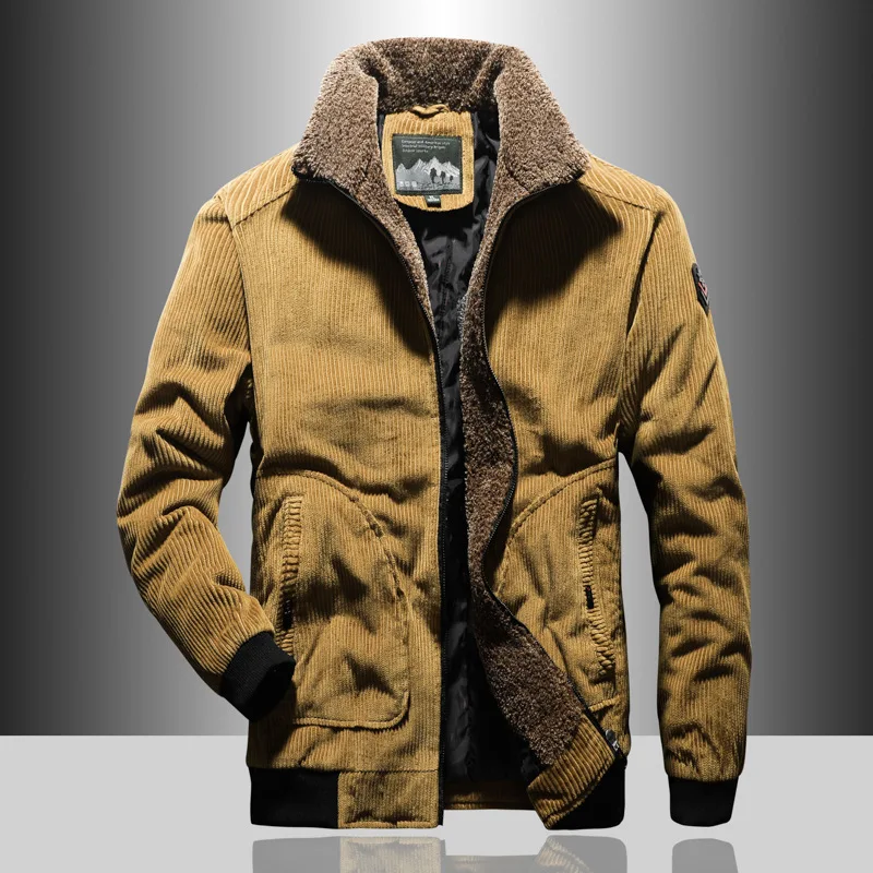 Fleece Collar Corduroy Jacket Men's Winter Thickening New Middle-aged Men's Plus Velvet Cotton Padded Coat Winter Jacket Men