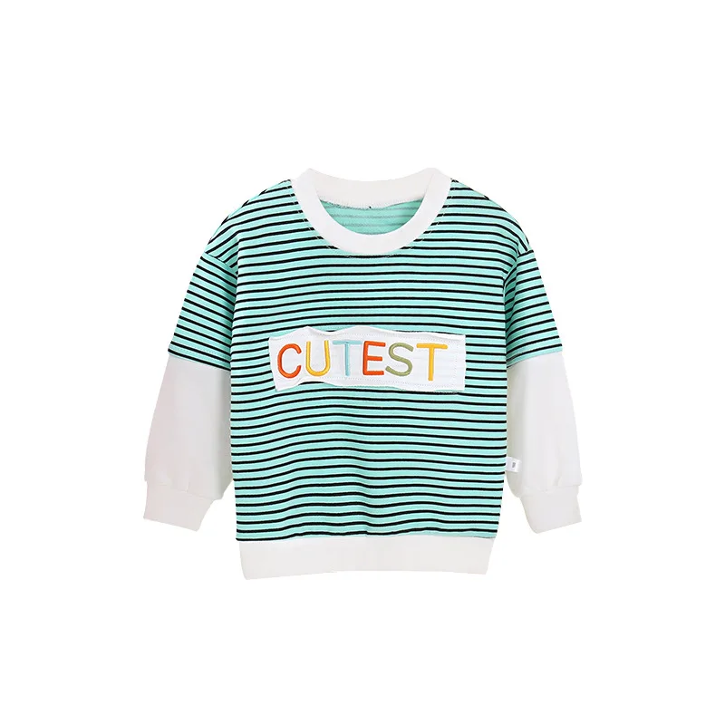 

New Fall and Winter Clothes for Kids Boy's Green Striped Cotton Pullover Fashion Children's T-shirt Boutique Children Clothing