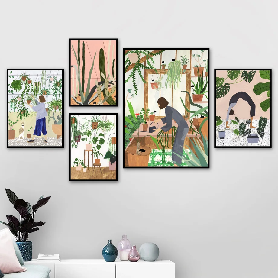 Модная одежда для девочек растений листьев иллюстрации Wall Art Холст Картина Nordic