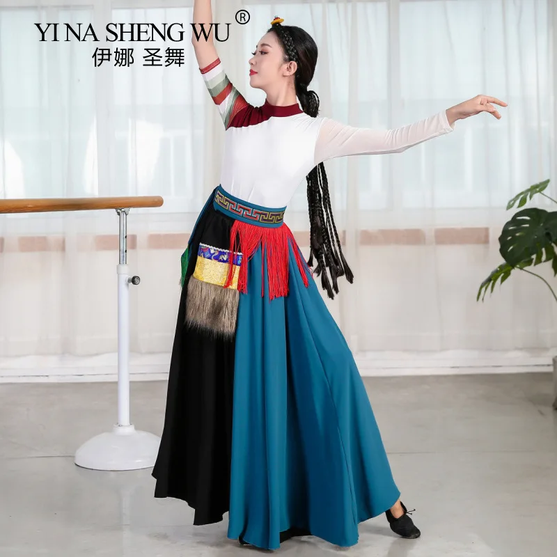 

Chinese Traditional Costume Stage Dance Wear Folk Costumes Performance Festival Tibetan Outfit Long Skirts for Women Dancing New