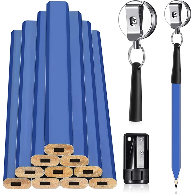 

24 Pieces Construction Pencils with Retractable Carpenter Pencil Holder and Sharpener,for Construction Work Mechanical