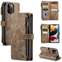 2021 caseme leather case for iphone 11 12 13 pro xr xs max zipper wallet 2 in1 design 7 8 se 2020 card slots phone cover