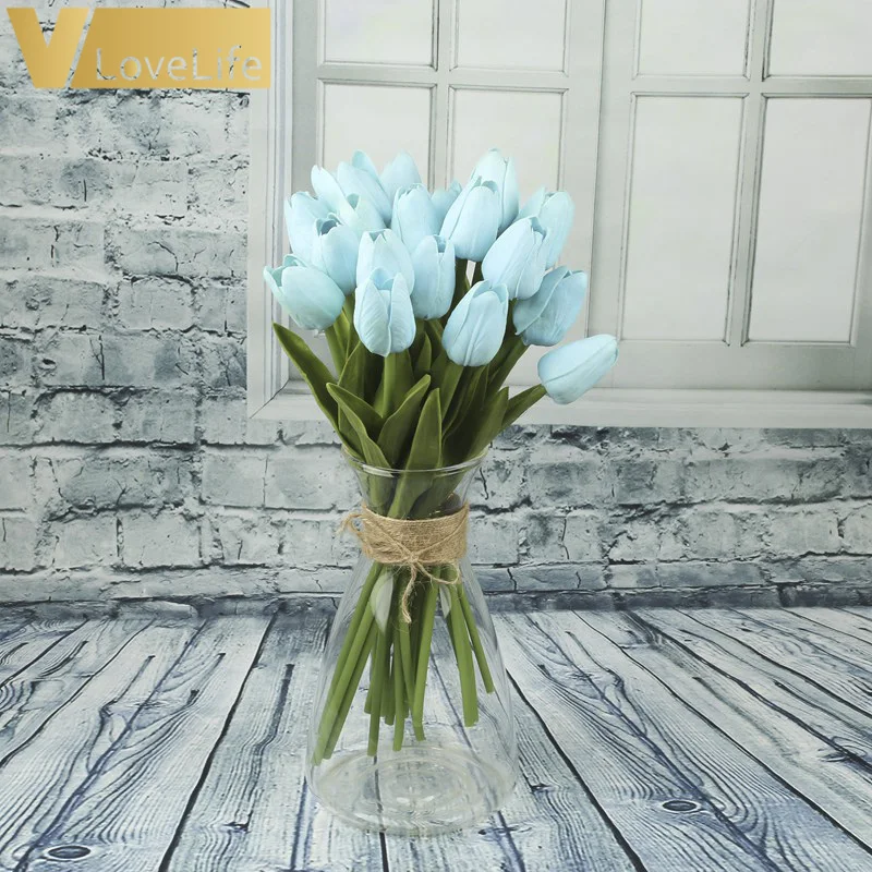 blue 10 шт. искусственные тюльпаны цветы PE Роза декор лаванды цвета орех и хвост латекса для Свадебная вечеринка Декор, свадебный букет - Цвет: blue