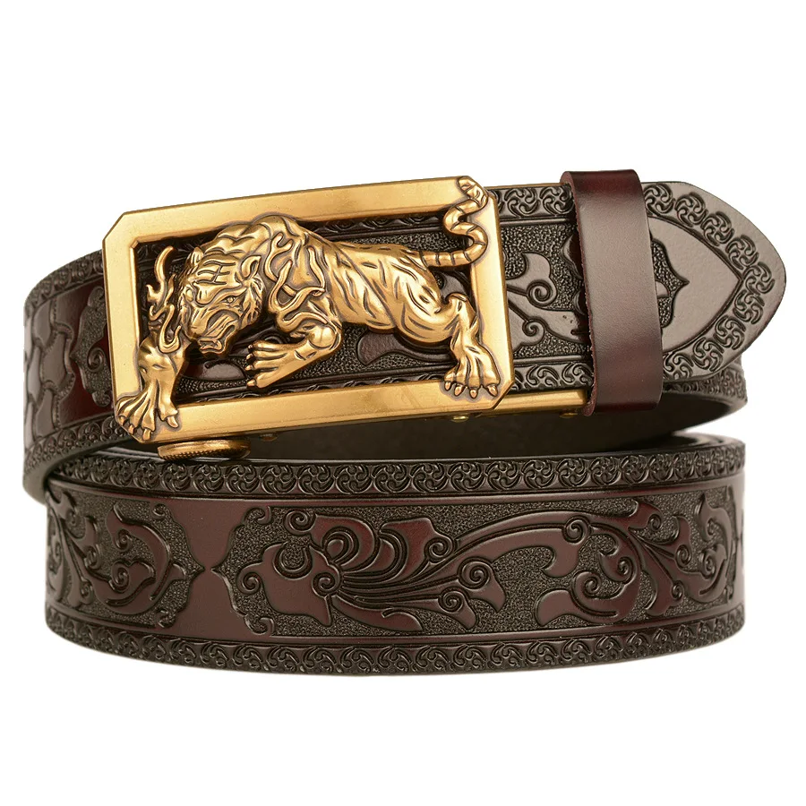 

Man Belt Automatic Tiger Buckle Retro Fashion High Quality Genuine Leather Male Waist Strap Cinto Masculino Ceinture Homme 남성 벨트