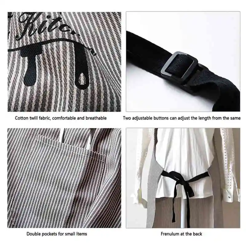 

Striped Printed Cotton Apron Japanese-style Simple Home Kitchen Apron Adult Apron Baking Overalls Bibs Kitchen Accessory