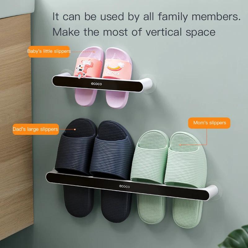 Bathroom Shoe Rack Slippers Wall Mounted Punch Free Organizer Self Adhesive Storage Towel Racks | Дом и сад