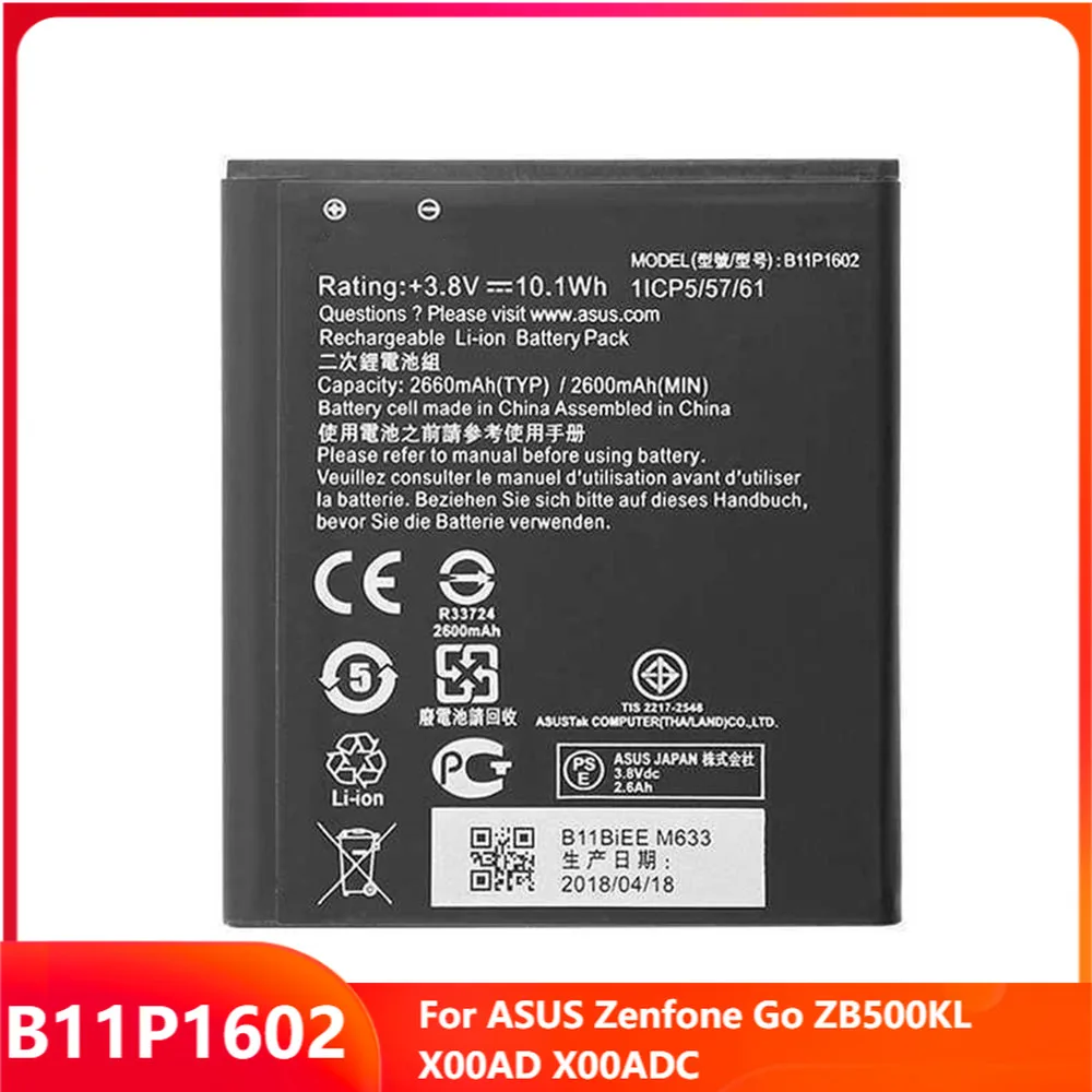 

Оригинальный запасной аккумулятор B11P1602 для телефона ASUS Zenfone Go ZB500KL X00AD X00ADC, оригинальные аккумуляторные батареи 2660 мАч