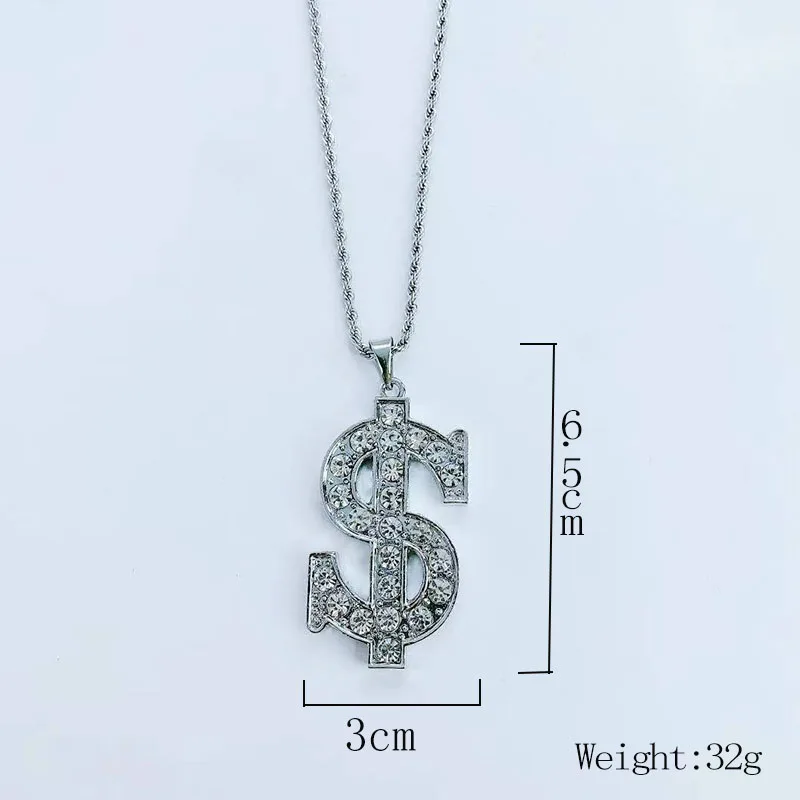 

Xishan Hip Hop Silver Color Dollar Money Pendant Necklaces for Men Women Micro-Inlaid Zircon Pendant with 24" Rope Chain Jewelry