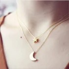 Двухслойное ожерелье с подвеской в виде Луны и звезды, металлическая цепочка золотого и серебряного цвета, ожерелья для женщин, модные украшения для шеи XL357