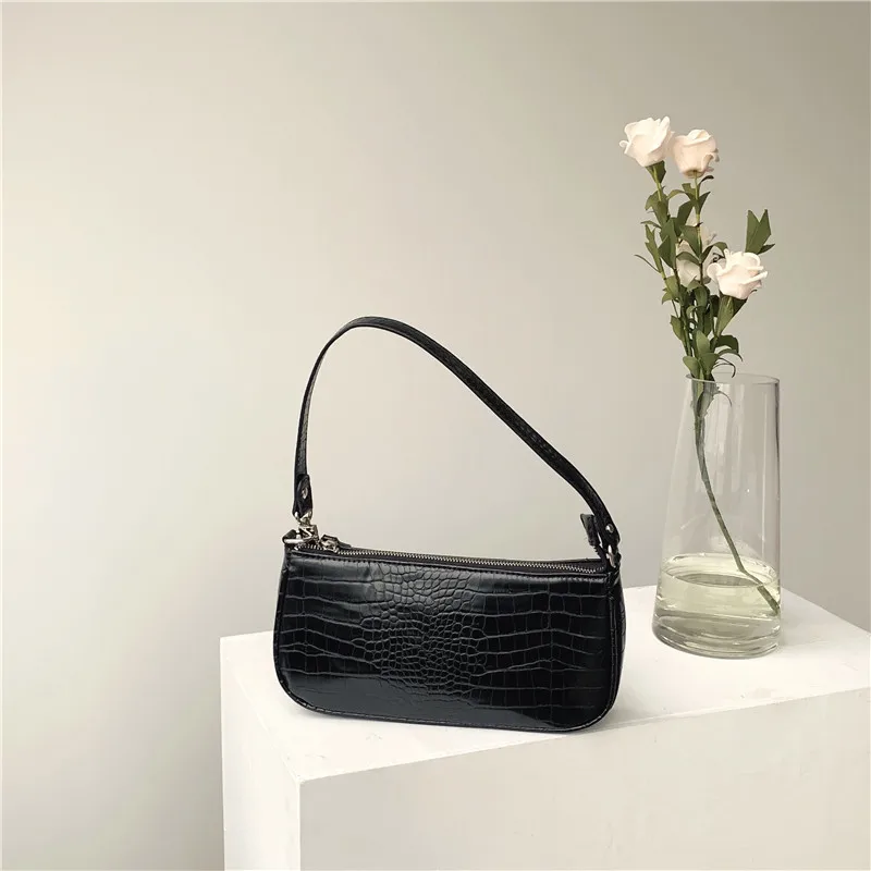 

Luxury Design PU Leather Women Small Baguette Fashion Solid Color Ladies Single Shoulder Bag Vintage Female Top-handle Bags