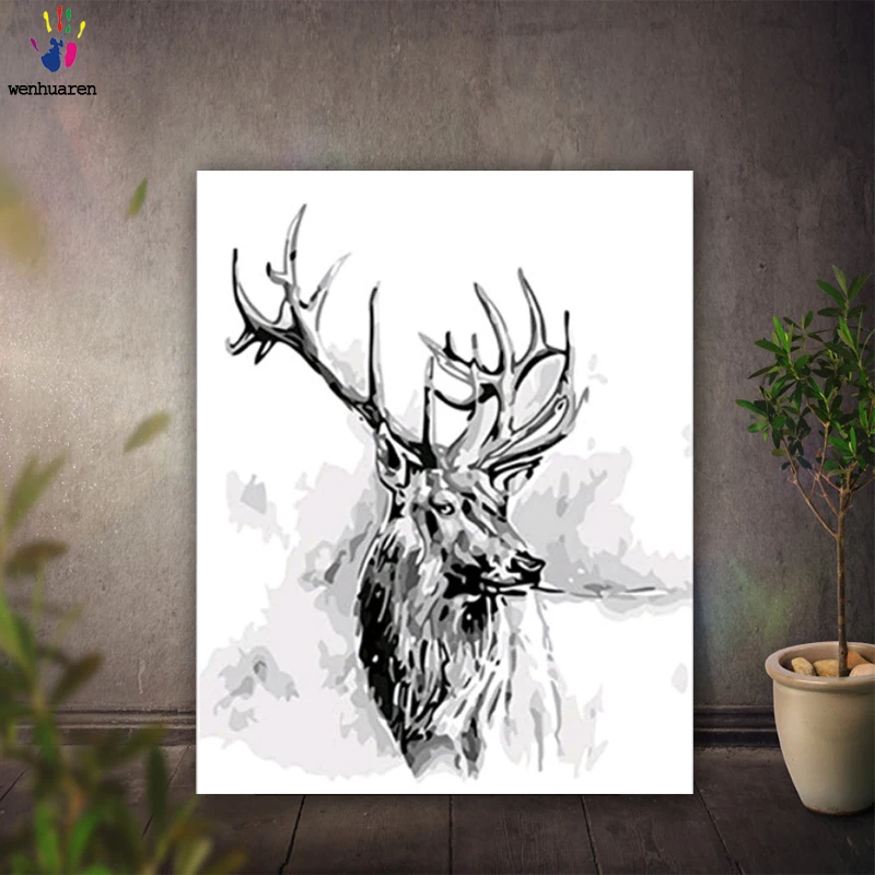 DIY картинки для раскраски по номерам с красками короткие штрихи картина оленем