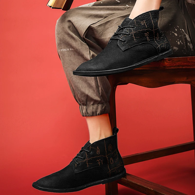 spesifikasi Sepatu Bot Kulit Asli Pria Sepatu Bot Bertali Chelsea Berukir Elegan Sepatu Bot Pria Pergelangan Kaki Sepatu Kasual Modis Mewah