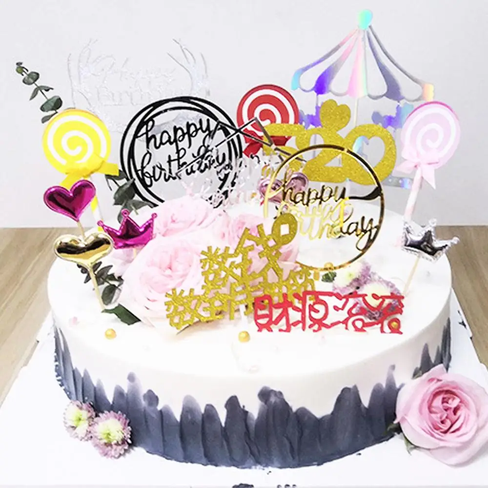 Мода 5 шт. с днем рождения блеск бумажный Топпер на торт Золотой Серебристый буквы