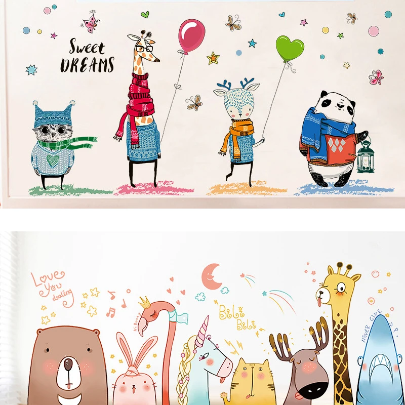 Наклейки на стену с мультяшными лесными животными для детской комнаты декорация