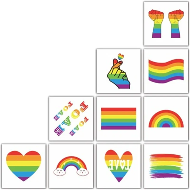 

10PCS/Set Temporary Tattoo Sticker Rainbow Boday Stickers Waterproof Environmental Protection Stage Props Art Makeup Stickers